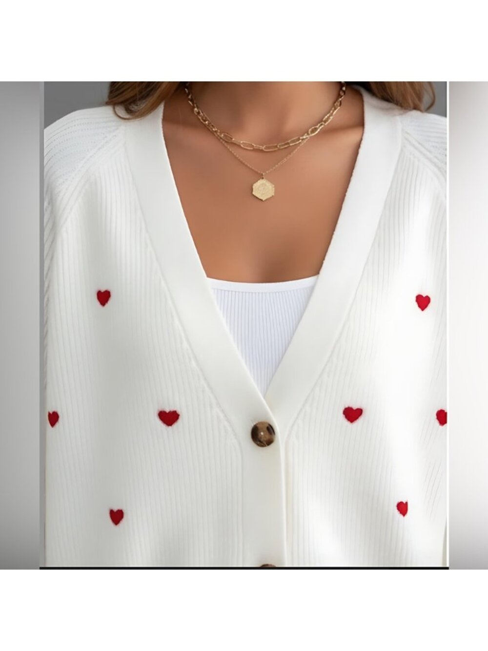 Beige Frenchy Heart Embroidery Button Front Cardigan - Picture 3 of 8
